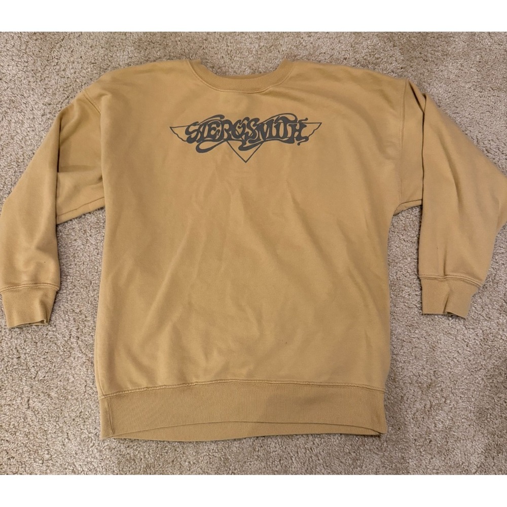 Aerosmith‎ Tailgate Vintage Logo Sweater Small Rock Band Album Concert Yellow